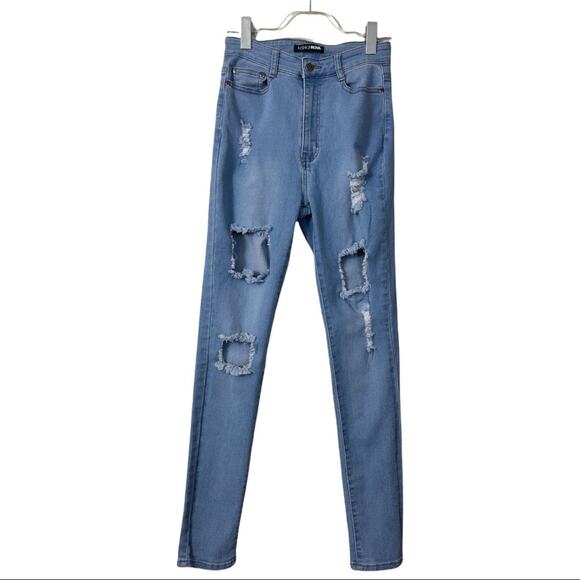 Fashion Nova High Rise Skinny Distressed Ankle Jeans Light Size 11/12 Juniors - Picture 1 of 7